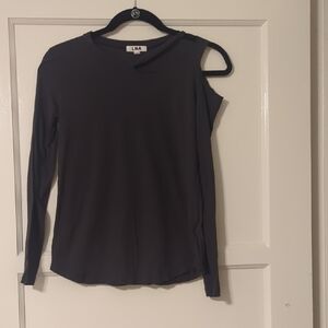 LNA Asymmetric One-Shoulder Long Sleeve Top in Charcoal 100% Cotton